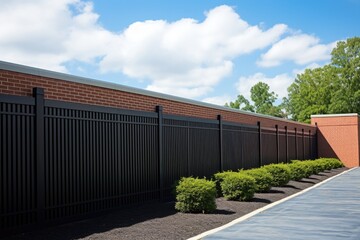 Fototapeta na wymiar brick wall with metal fencing overhead