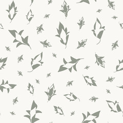 Abstract modern style leaf seamless vector pattern background. Textural blended leaves backdrop. Neutral ecru beige tossed design. Nature foliage fall repeat for autumn, winter. Scattered mix.