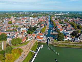 Fototapeta na wymiar Aerial from the historical city Gorinchem in the Netherlands