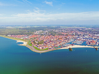 Aerial from the traditional village Urk at the IJsselmeer in the Netherlands - obrazy, fototapety, plakaty