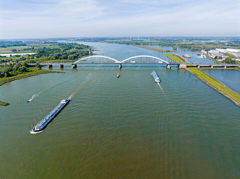 Aerial from the Merwede bridge near Gorinchem in the Netherlands