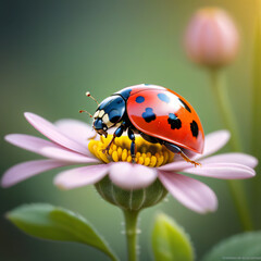 Macro ladybug perched on a flower
