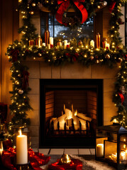 Cozy Christmas fireplace extreme closeup dark cinematic. - 659582751