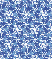 Floral blue and white ornament. Seamless abstract classic background with flowers. Pattern with repeating floral elements. Ornament for fabric, wallpaper and packaging