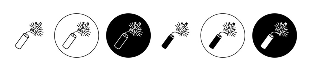 Explosive firecracker Line Icon Set. Christmas cracker and rocket icon suitable for apps and websites UI designs. - obrazy, fototapety, plakaty