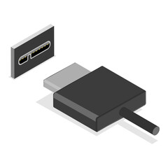 3D Isometric Flat Vector Set of USB Types, Socket Plug in. Item 1
