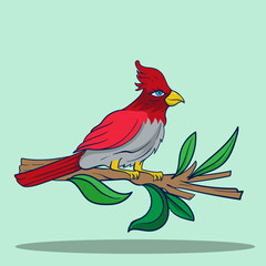 bird perched on a tree branch in a tropical jungle vector cartoon illustration