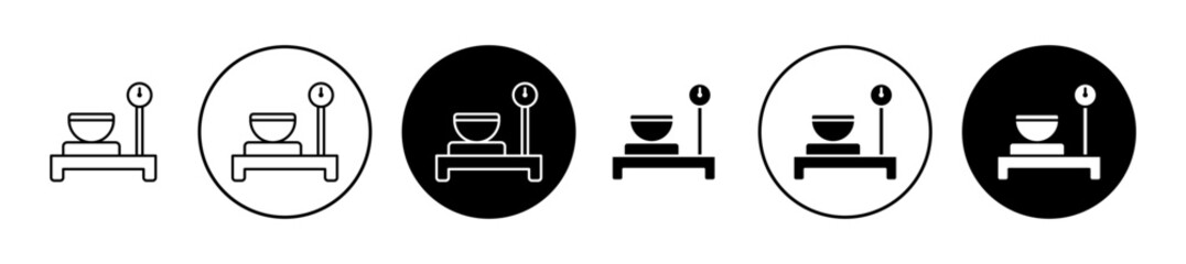 Kitchen scales icon set. Kitchen food measure machine vector symbol in black color.