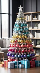 Fototapeta premium A Festive Christmas Tree with Presents Underneath,Christmas Magic ,Holiday Cheer ,A Christmas Dream,The Spirit of Christmas ,A Very Merry Christmas