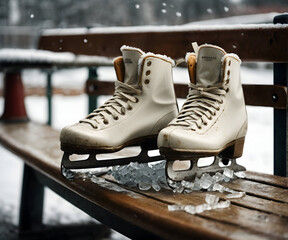 Ice skates on the bench