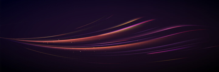 Neon speed lines. Dynamic light motion traces. Light trace wave, trace line.