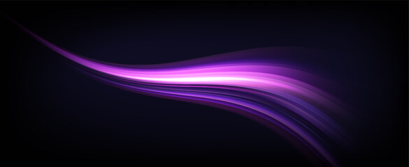 Neon speed lines. Dynamic light motion traces. Light trace wave, trace line.