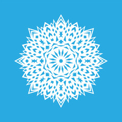 Vector illustration. White snowflake icon on a blue background. Winter.