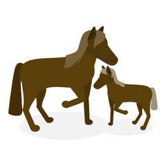 3D Isometric Flat Vector Set of Farm Animal Families, Domestic Children and Parents. Item 4