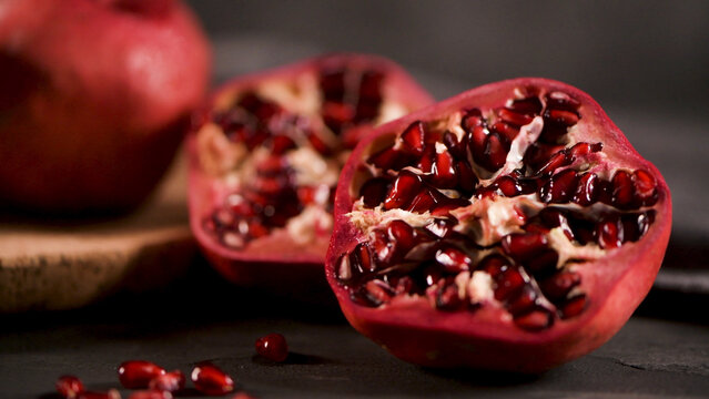 Ripe pomegranate and seeds