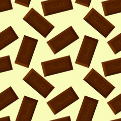 Pattern with bars pieces of chocolate in yellow background.