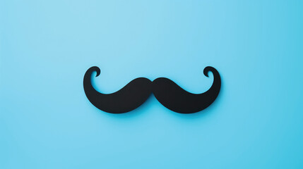 Black moustache on blue background with copy space. Movember campaign symbol. Prostate cancer awareness month.