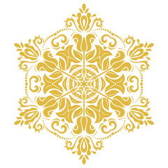 Oriental vector ornament with arabesques and floral elements. Traditional classic golden and white ornament. Vintage pattern with arabesques