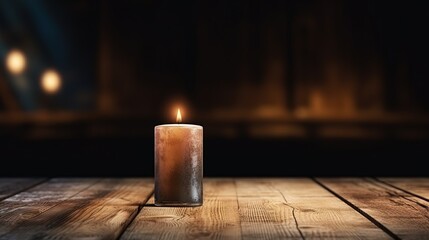 Candle Lightning up a Dark Wooden room. Vintage Style. Warm Room.