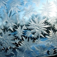 Winter's Artistry: Abstract ice textures adorn a car window, capturing the beauty of frost and cold in intricate patterns