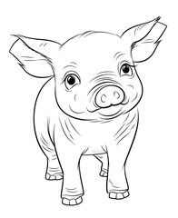 Black and white illustration for coloring animals, pig.