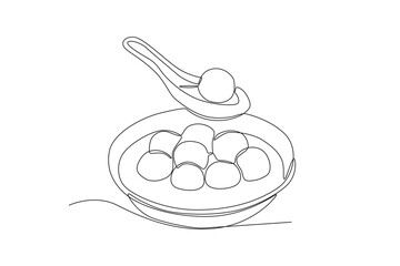 A bowl of desert tangyuan. Dongzhi festival one-line drawing