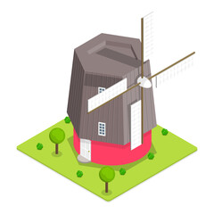 3D Isometric Flat Vector Set of Symbols of Holland, Windmill, Cheese, Houses. Item 3