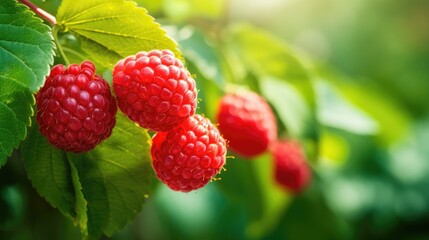 Celebrate the season's bounty with an inviting photograph of a raspberry-laden branch against a...