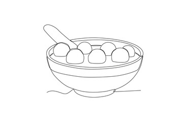 A bowl of desert for a festival. Dongzhi festival one-line drawing