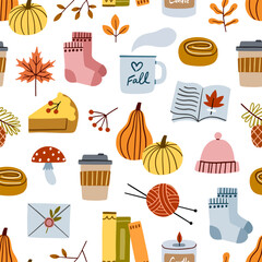 Autumn vector seamless pattern. Fall hand drawn doodle background texture - 659589994