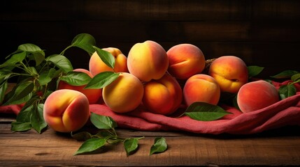 Celebrate the flavors of summer with a visual feast of ripe, golden peaches artfully presented on a wooden backdrop