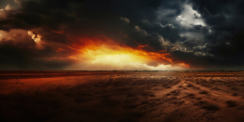 Naklejka na ściany i meble Dramatic clouds before storm in a desert 