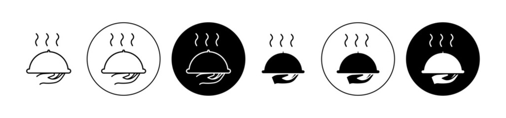 Food platter serving Line Icon Set. Dinner serve cloche icon suitable for apps and websites UI designs. - obrazy, fototapety, plakaty