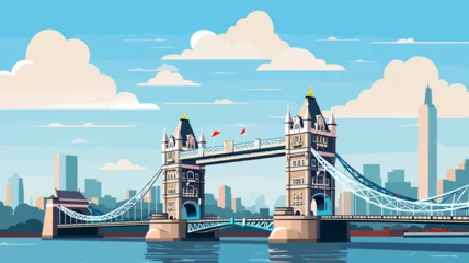 Foto op Aluminium simple flat 2D illustration, vector illustration, simple colors, tower bridge in London. Touristic site in the heart of the capital city London in the united kingdom. Famous tourist attraction. Suspen © Dirk