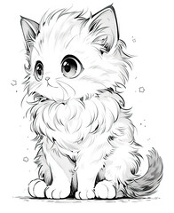 Obraz premium Black and white illustration for coloring animals, cat.