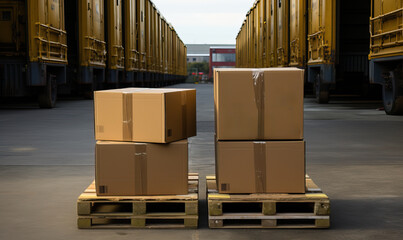 A group of closed cardboard boxes on the street.