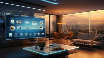 High-Tech Smart Home Control Center with Touch Screen Panels.