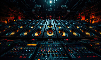 Professional high-end loudspeakers in a recording studio. - obrazy, fototapety, plakaty