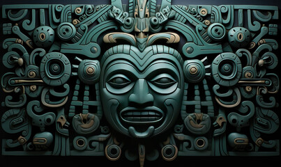 Abstract dark green background in Aztec style. - obrazy, fototapety, plakaty