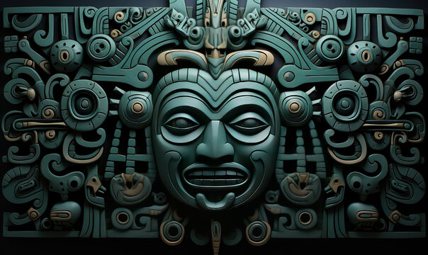 Abstract dark green background in Aztec style.
