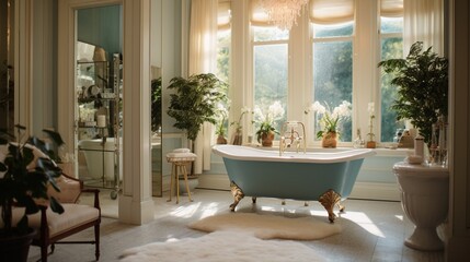 Indulge in luxury in a serene master bathroom featuring a clawfoot bathtub.