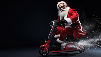 Fototapeta na wymiar dynamic visual of Santa Claus on a motorcycle, blending the magic of Christmas with the thrill of the ride. Picture Santa as he speeds through the city, delivering holiday chee