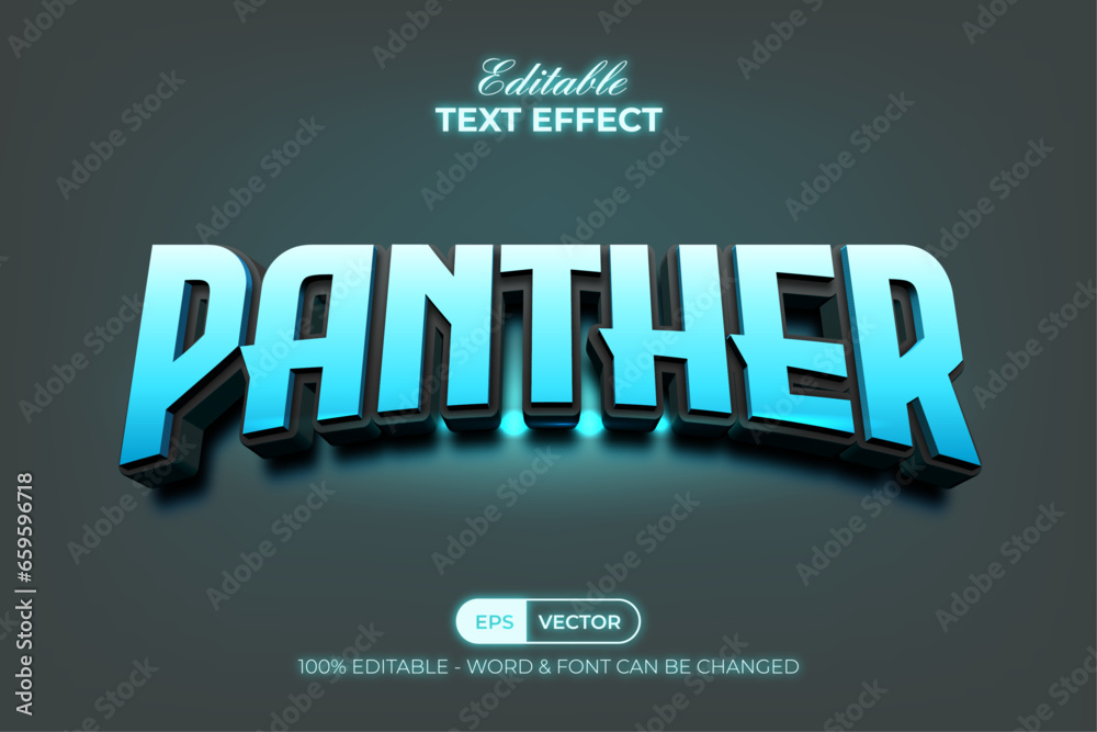 Wall mural panther text effect curved style. editable text effect.