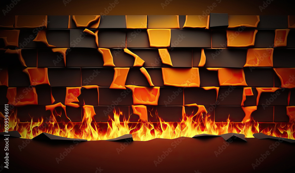 Wall mural close-up of a wall with fire as an abstract background.