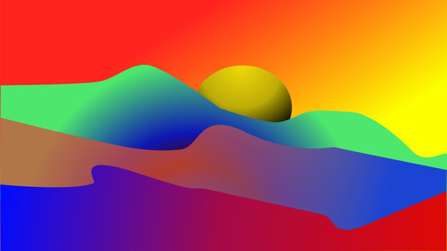 Wallpaper for desktop, with waves of fantasy and a yellow sun.