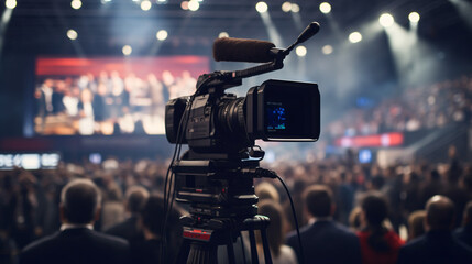 Professional TV Camera Standing in Live News - obrazy, fototapety, plakaty