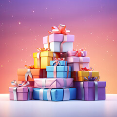 Radiant display of colorful gift boxes with elegant bows and ribbons against a vibrant gradient background.