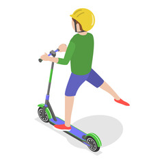 3D Isometric Flat Vector Illustration of Happy Children, Outdoor Recreation with Sport Vehicle. Item 2