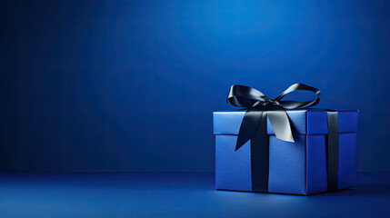 Luxurious Solitary Gift Box on Deep Blue Background