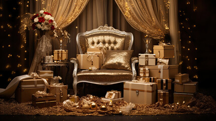 Glamorous Podium with Crystals on Opulent Gold